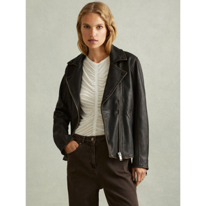 REISS BEAU Black Relaxed Leather Biker Jacket